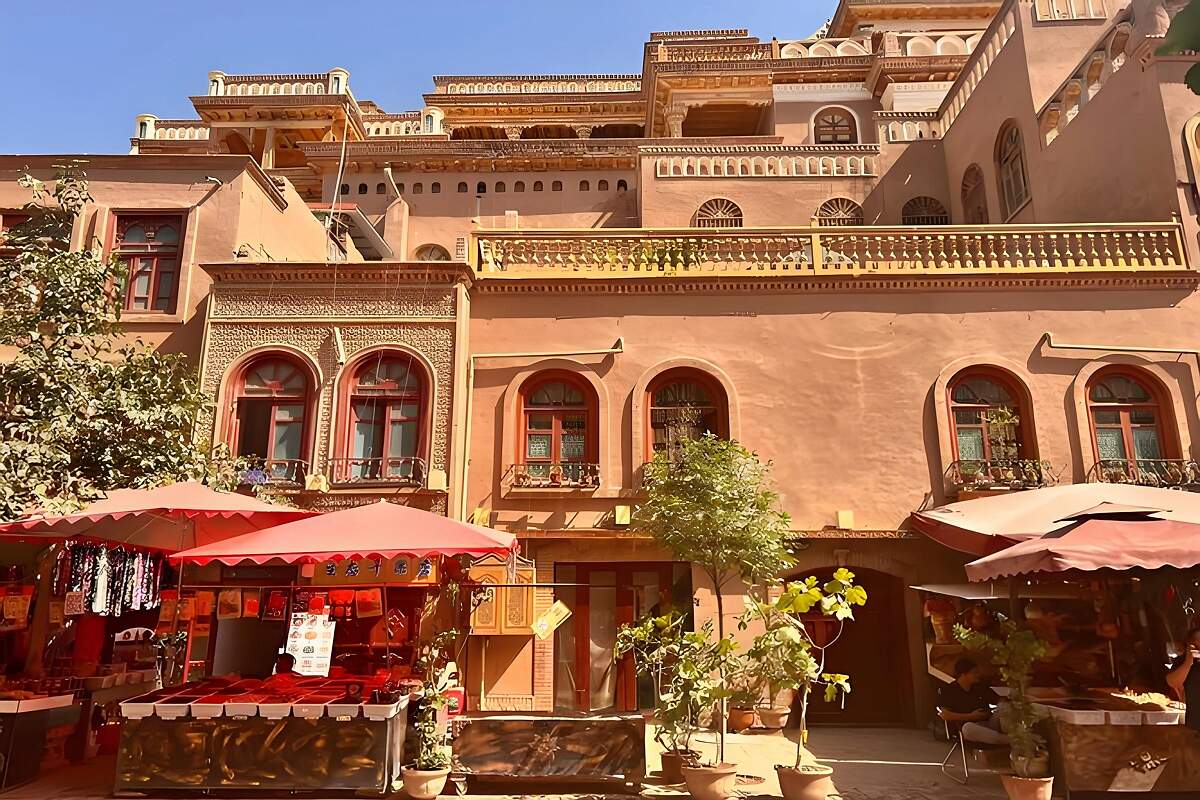 Kashgar Old City — traditional Uyghur architecture and narrow alleyways in Xinjiang