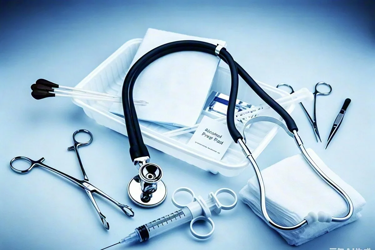 Instrumentos médicos organizados sobre uma mesa