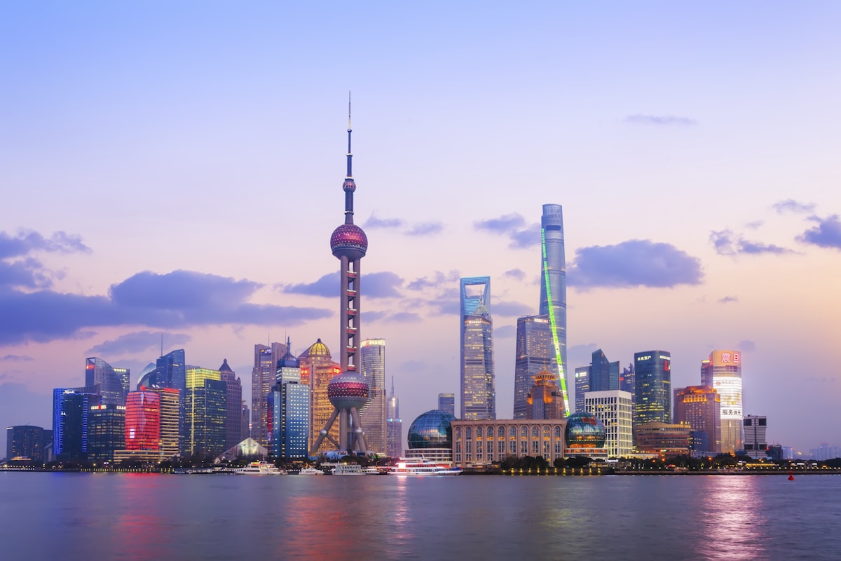 Shanghai Pudong Airport terminal with travelers