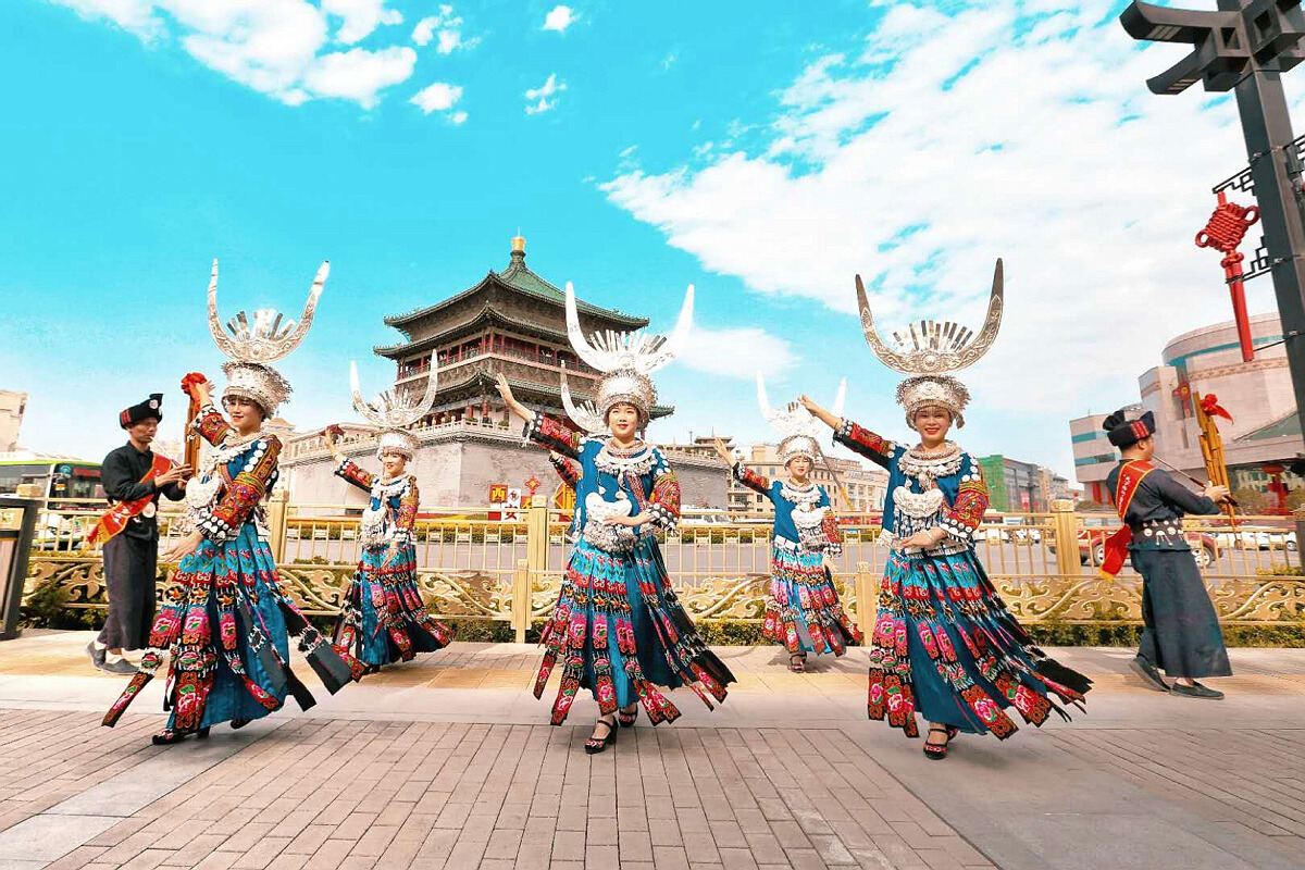 Guizhou rice terraces and traditional Miao village