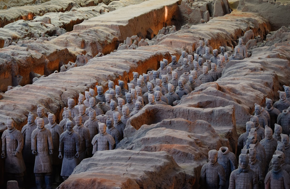 Rows of Terracotta Warriors at the UNESCO World Heritage site in Xi'an, China