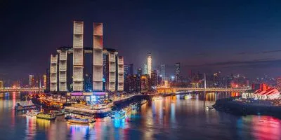 Chongqing Laifushi skyline with skyscrapers and river