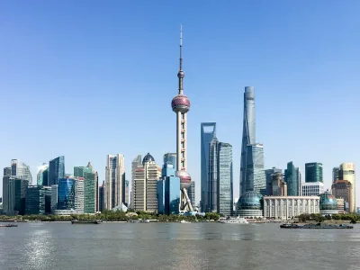 Oriental Pearl Tower and Shanghai skyline in daytime