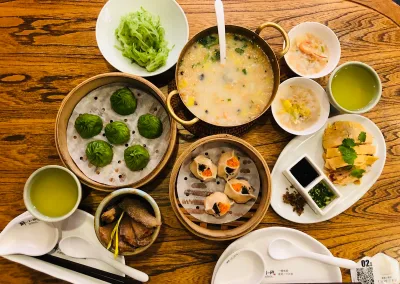 Colorful Buddhist vegetarian dishes served at a traditional Chinese temple restaurant