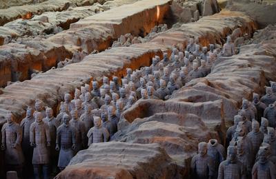 Rows of Terracotta Warriors at the UNESCO World Heritage site in Xi'an, China